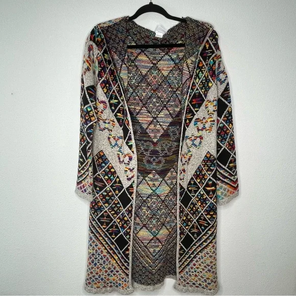Anthropologie Northern Angel Cardigan Southwest Duster Hood Knit Sz L Boho - Picture 2 of 7